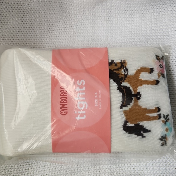 Gymboree Little Girls Tigjts Horse Flowers Sz 3 4 New - Picture 1 of 4